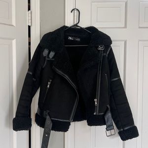 ZARA Black Double-Faced Fur Jacket
